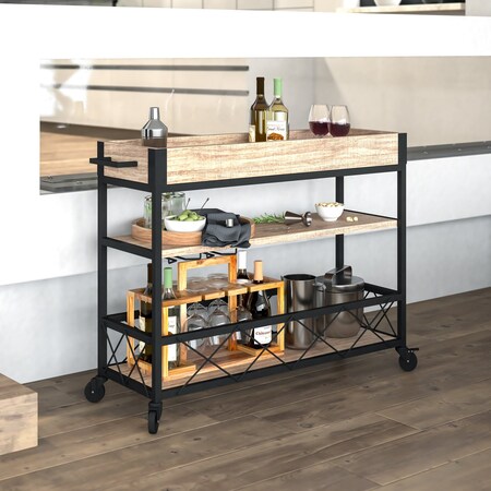 Flash Furniture Kitchen Bar Cart, Oak Wood, Buckhead NAN-JH-17105-GG